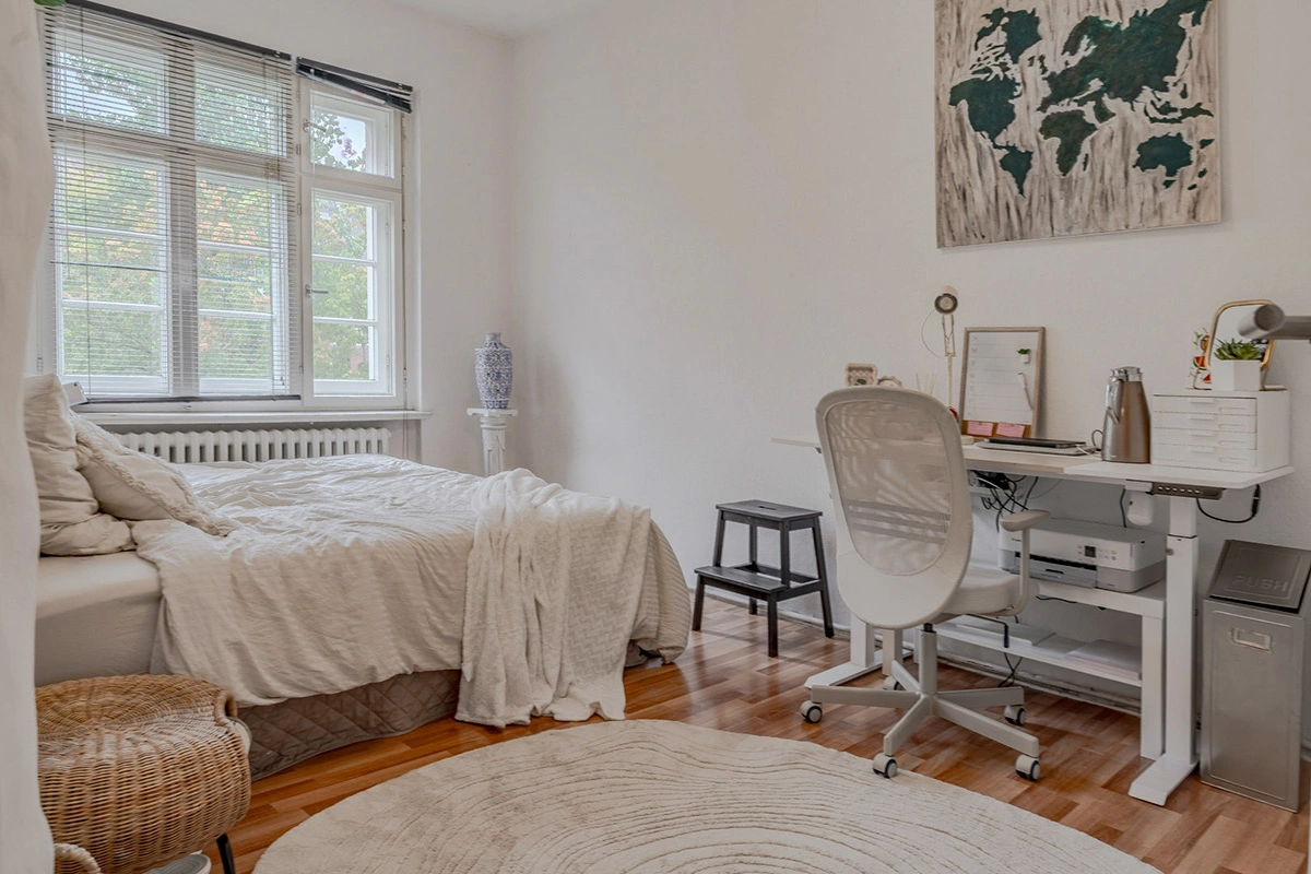 Bright Berlin bedroom interior prepared for real estate listing photography